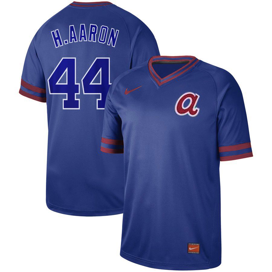 Men Atlanta Braves #44 H.Aaron Blue Nike Cooperstown Collection Legend V-Neck MLB Jersey->atlanta braves->MLB Jersey